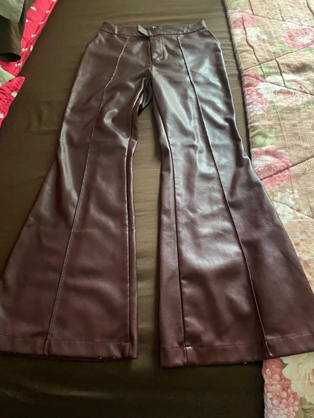 7 For All Mankind Wine Faux Leather Flare Jeans